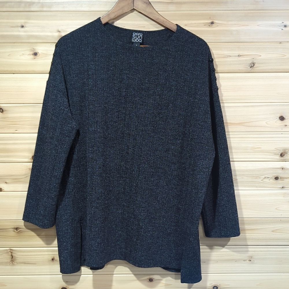 Clara Sun Woo Womens Sweater Large‎ Gray Button Detail